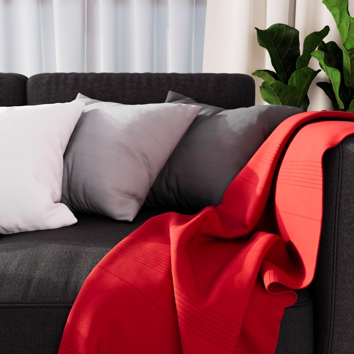 Soleil D'Ocre Adele Plaid, kastet af lænestolen, Polycoton, Grå, 140 X 200 Cm Senge og tæpper Besuche den Soleil d'ocre-Store Rød 140 X 200 Cm