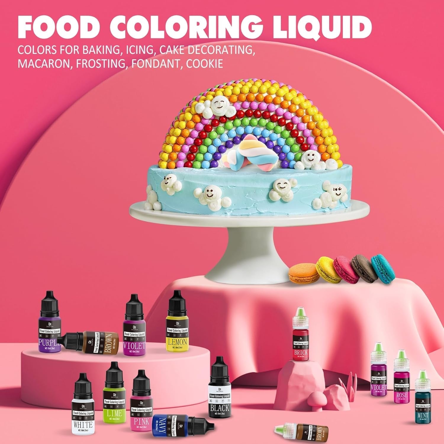 Colorant alimentar - 20 de culori x 10 ml coloranți alimentari concentrați lichizi pentru decorarea torturilor, copt, fursecuri, macaroane - Colorant alimentar fără zahăr pentru băuturi, decorarea torturilor, slime DIY, ouă de Paște