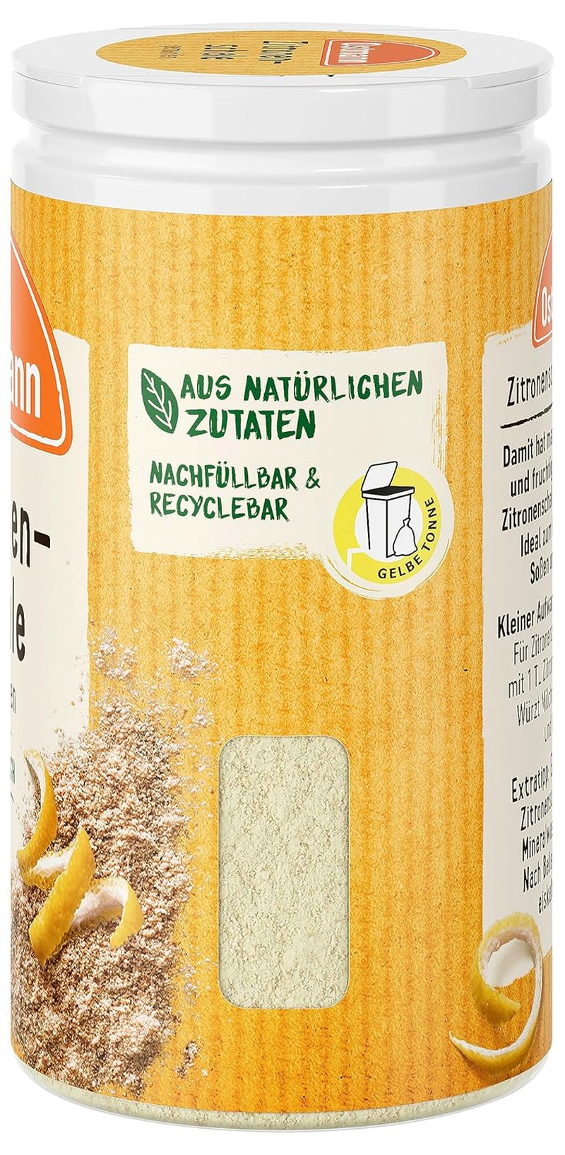 Ostmann Gewürze – Zitronenschale, gemahlene Schale für ein frisches Zitronen-Aroma, zum Backen oder Verfeinern von Soßen, Dressinger & Desserts, veganske, 35 g (Verpackungsdesign kann abweichen)