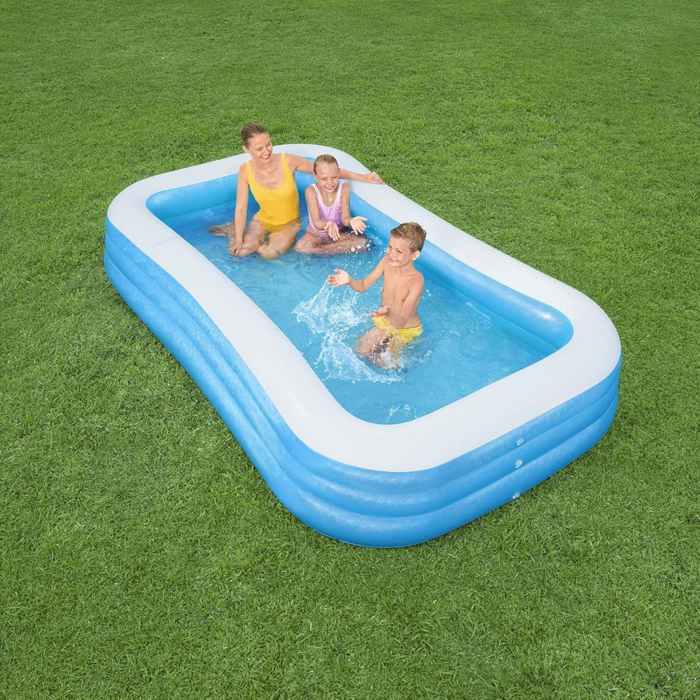Bestway Family Pool Deluxe, piscină dreptunghiulară pentru copii, ușor de instalat, albastră, 305x183x56 cm Saltele gonflabile și accesorii gonflabile 305x183x56 cm Culoare