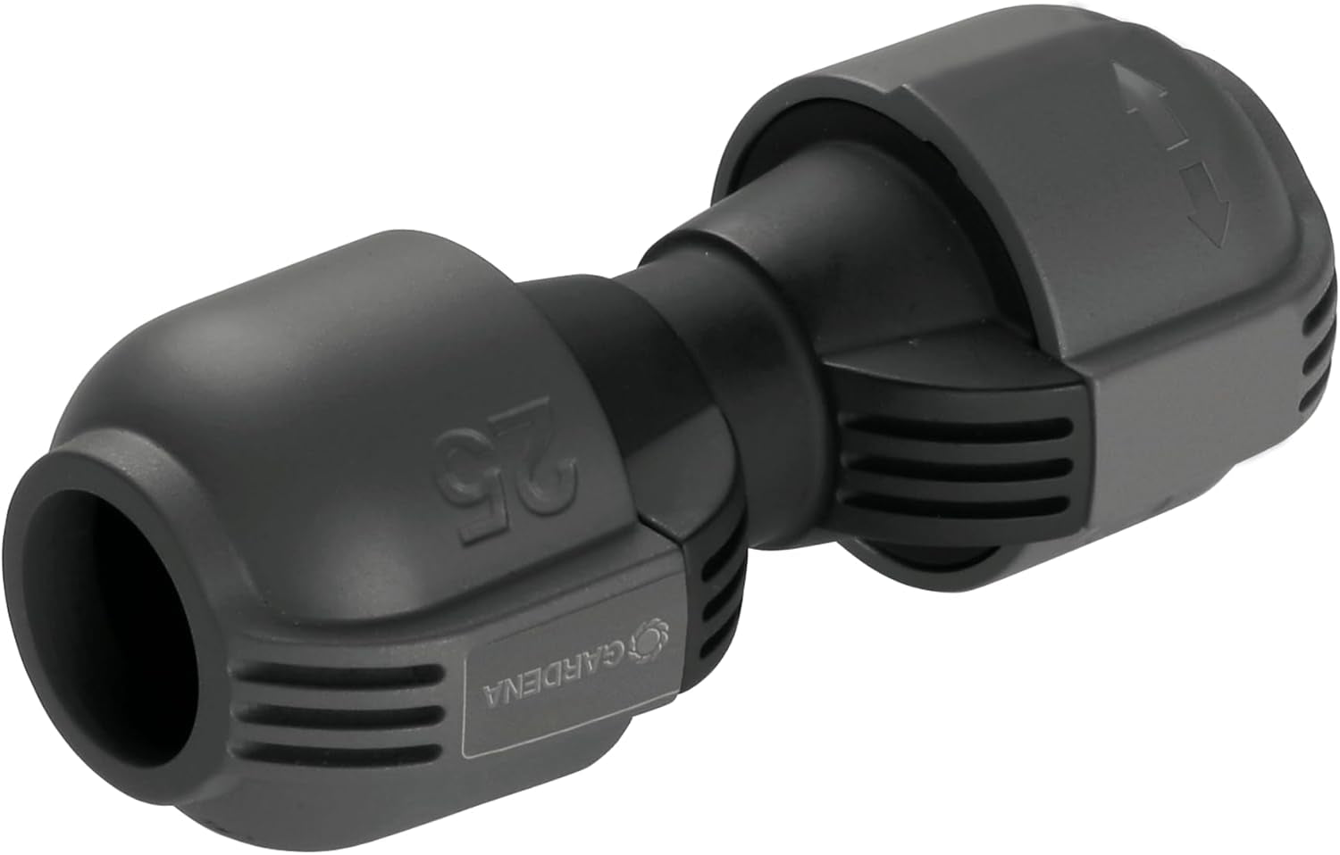 Sistem de irigații Gardena, piesă în L: Conector pentru schimbarea direcției conductei de alimentare, 25 mm, tehnologie de conectare Quick&Easy, compatibil cu conductele de alimentare Gardena de 25 mm, asamblare fără unelte (2773-20)