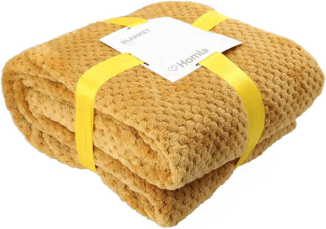 HOMLA Noah Blødt dekorativt tæppe - hyggeligt polyesterfibertæppe til hjemmet blødt tæppe til sovesofa - 150 X 200 cm riskornsmønster sennepsfarve Senge og tæpper Besuche den HOMLA-Store