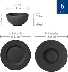 Villeroy & Boch – Manufacture Rock Starter-Set 6 Teilig Schwarz, Spülmaschinenfest, Mikrowellensicher, Geschirr Set Schwarz Matt, Tafelservice, Essgeschirr, Premium Porzellan Bordservice Sets Naty Shop
