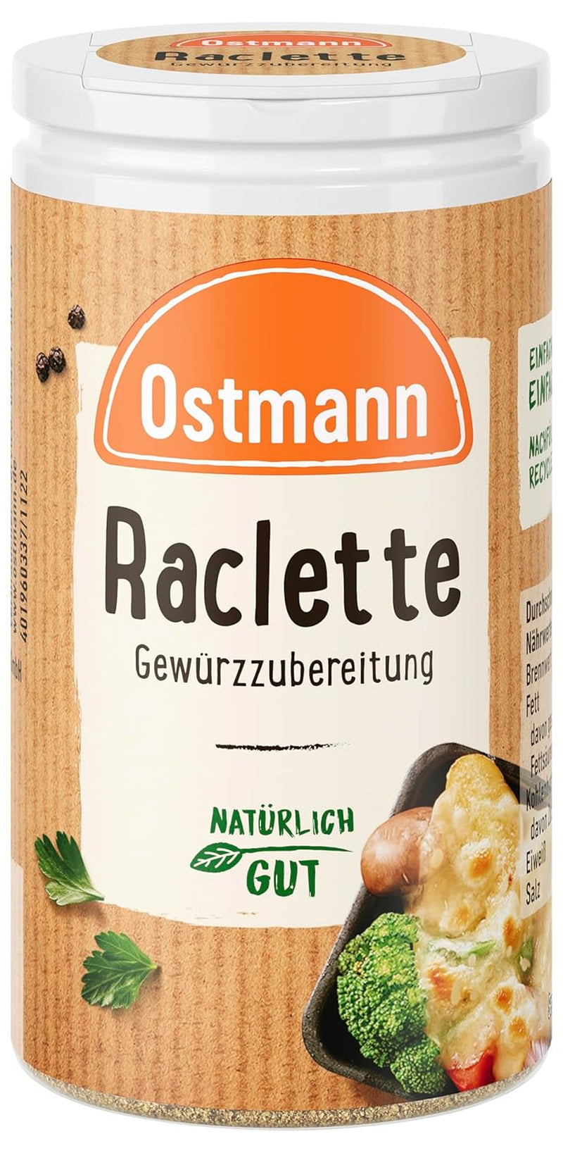 Ostmann Gewürze - Raclette Gewürzzubereitung | Zum Würzen von Käsegerichten | Recyclebare, nachfüllbare Streudose | 45 g i Streuer