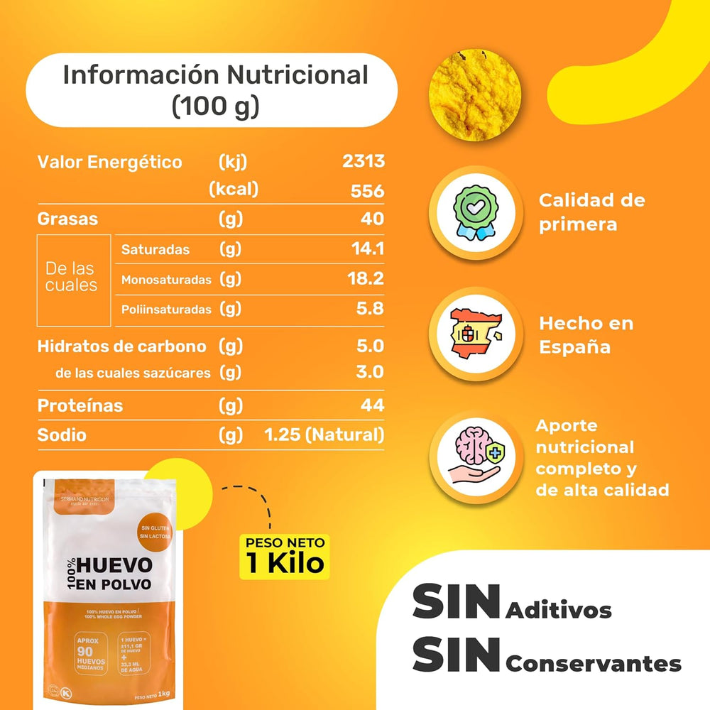 Eipulver aus Freilandeiern (1kg) | Pasteurisiertes Vollei Pulver | Ohne Zusatztoffe | Glutenfri & laktosefri | Vakuumverpackung i Zip-Beutel