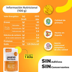 Eipulver aus Freilandeiern (1kg) | Pasteurisiertes Vollei Pulver | Ohne Zusatztoffe | Glutenfri & laktosefri | Vakuumverpackung i Zip-Beutel