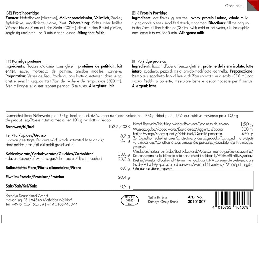 Trek'n Eat Proteingrød – Højproteinmorgenmad til friluftslivet | Frysetørret bord til camping, vandreture og ekspeditioner | Fyldende, hurtig at forberede, ideel til rejser
