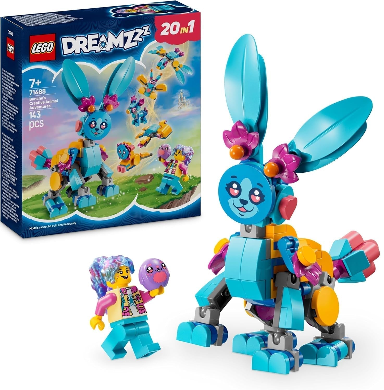 LEGO Dreamzzz Bunchus Creative Animal Adventures Børnelegetøjskanin 20-i-1 Fantasy-legesæt med minifigur Izzie-gave til piger og drenge 7 år 71488 Byggesæt Besuche den LEGO-Store Standardtitel