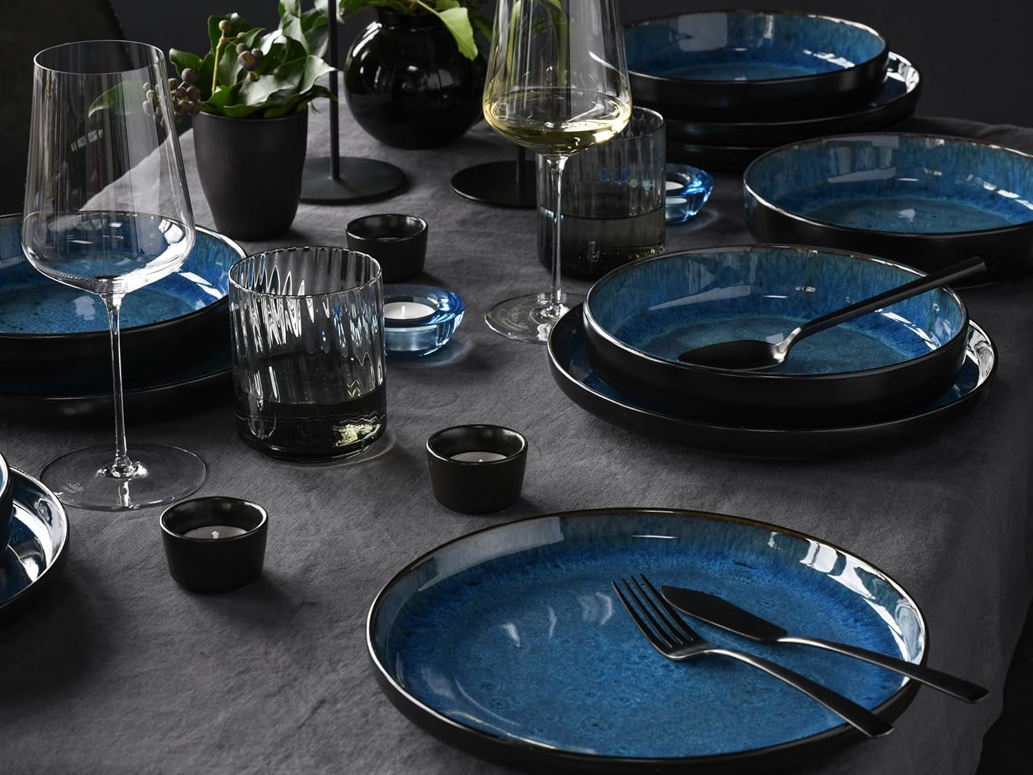 CreaTable, 20149, seria Nordic Fjord Blue, set de veselă cu 16 piese pentru 4 persoane, serviciu combinat din gresie, potrivit pentru mașina de spălat vase și cuptorul cu microunde, producție de calitate