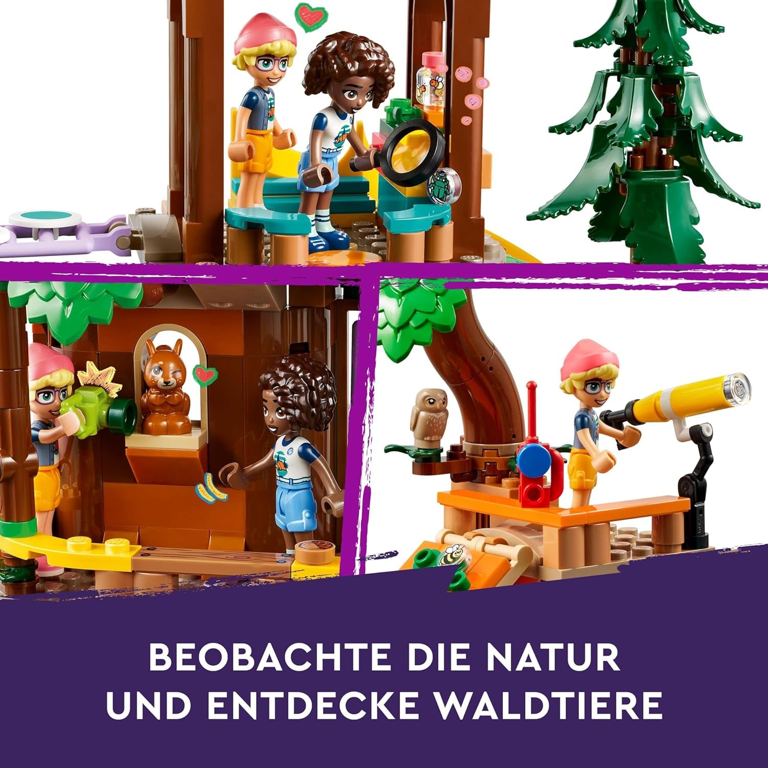 LEGO Friends træhus på eventyrlejr, legesæt til piger og drenge 8 år med 5 figurer og 5 dyr, gaveidé til kreative spil, sportslegetøj, dukkehus 42631 byggesæt Besuche den LEGO-Store