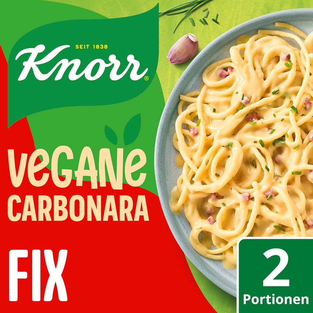 Knorr Fix Vegane Carbonara for en leckere vegansk Pasta ohne geschmacksverstärkende Zusatzstoffe 2 Portionen