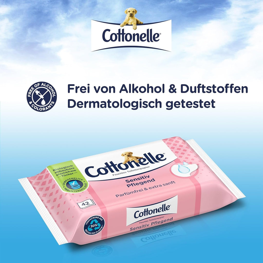 Șervețele umede, Sensitive Care - fără parfum, biodegradabilă, fără plastic, resigilabilă, pachet avantajos, 12 X 42 șervețele umede