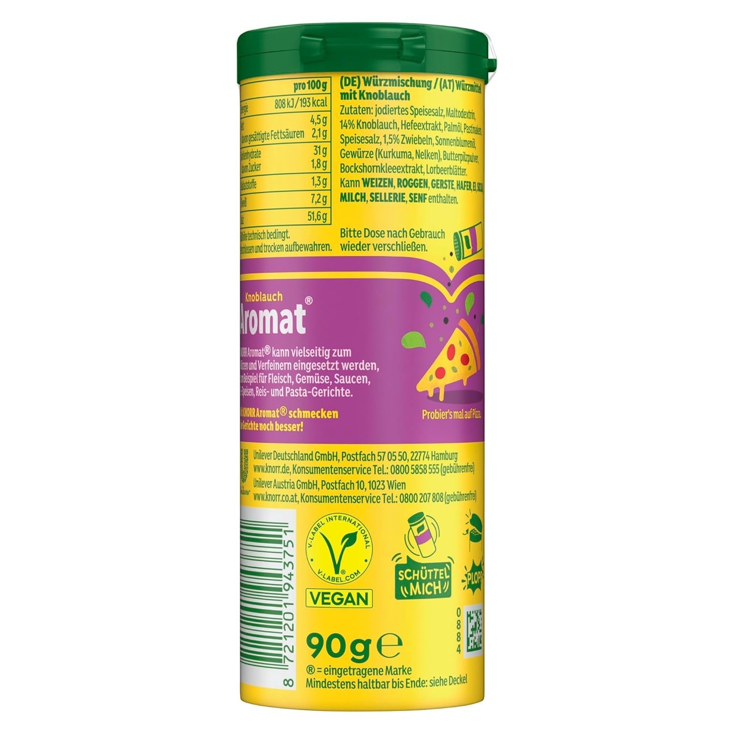 Knorr Würzmischung Hvidløg Aromat til hurtige retter til Würzen og smag af Pasta, Pizza, Gemüse og Mehr 90 g