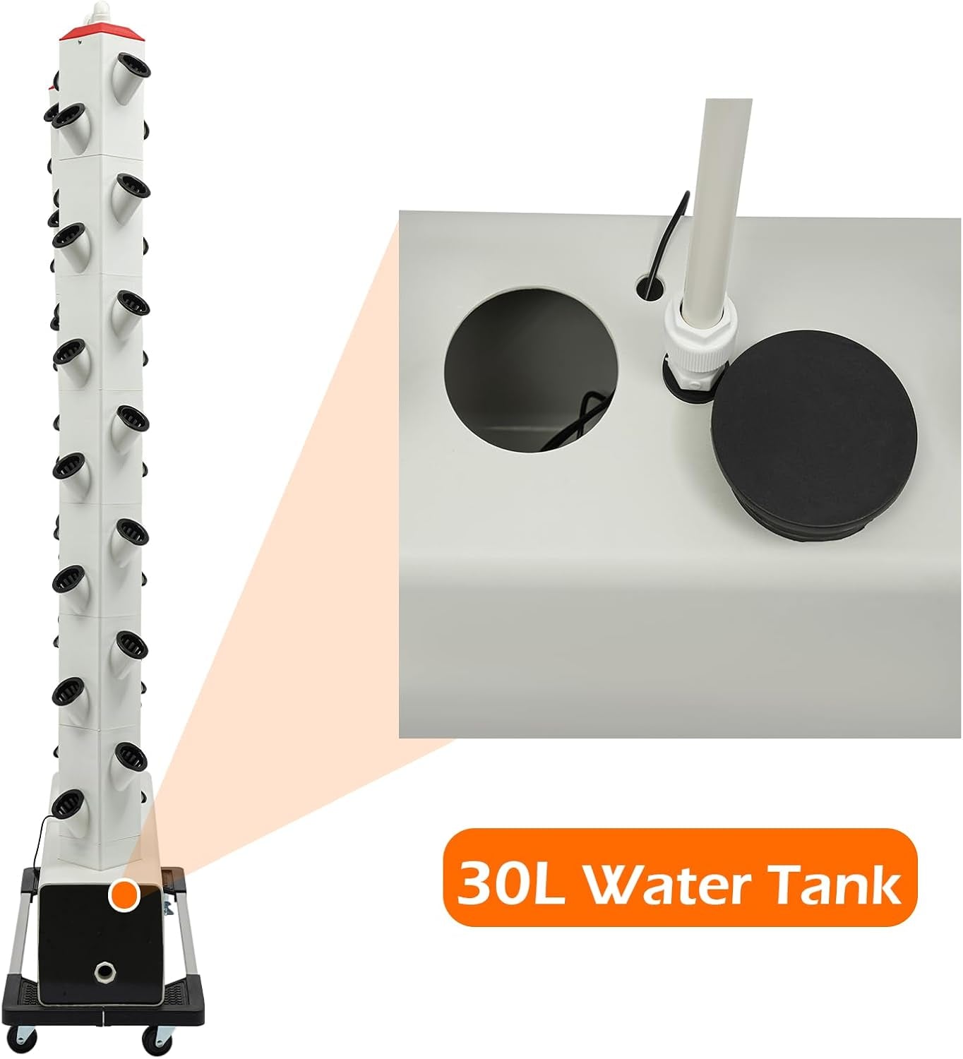 56 Kapsler Hydroponic Grow System - Lodret Hydroponic Tower med 30L vandtank, Have Hydroponic Grow System, Urtefrugt Grøntsags Aeroponic Grow Kit