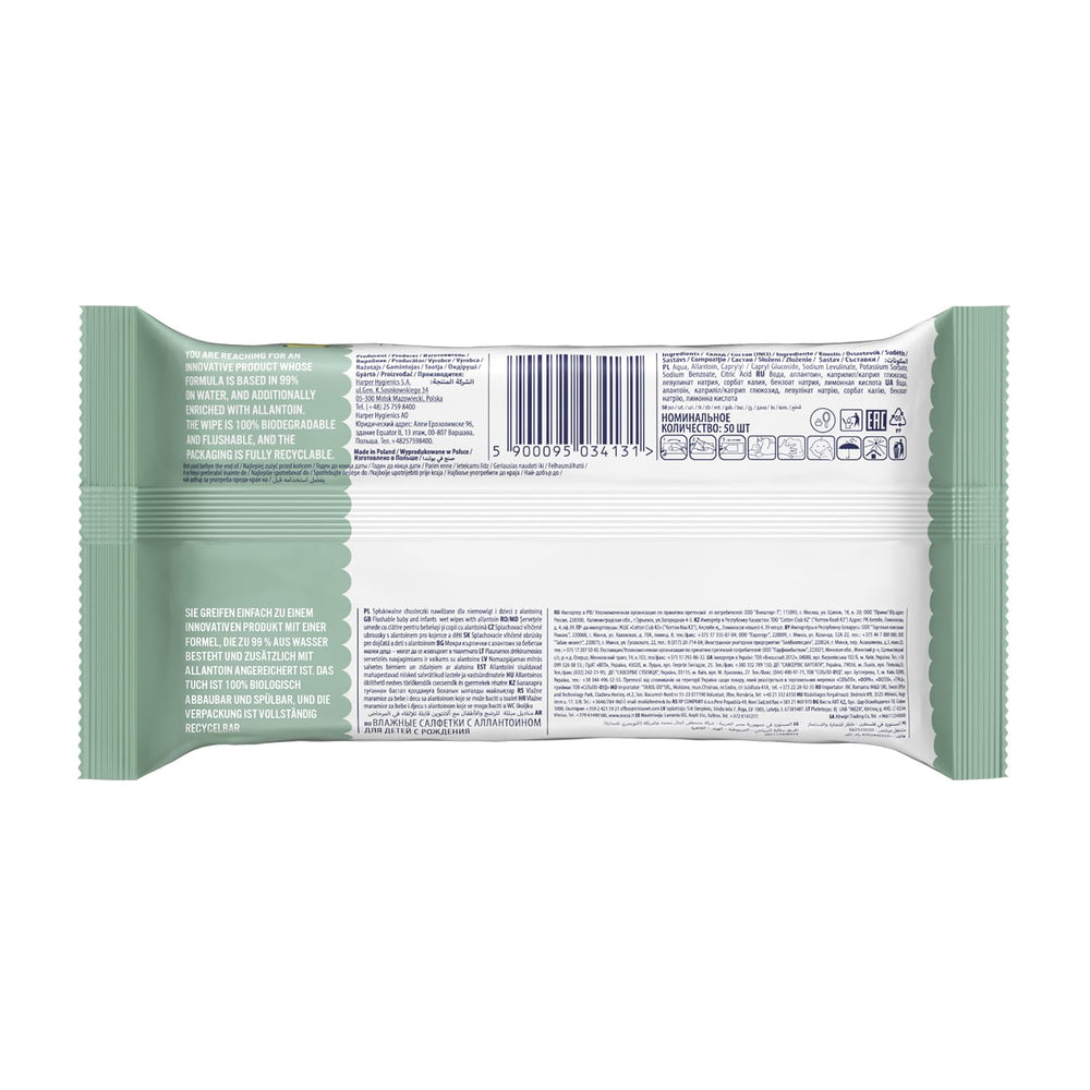 Cleanic Baby Eco Pure Water Wet Wipes – (1 x 50 stk.) Vådservietter til børn og spædbørn – parfumefri, skyllebar, følsom hud – 50 stk.