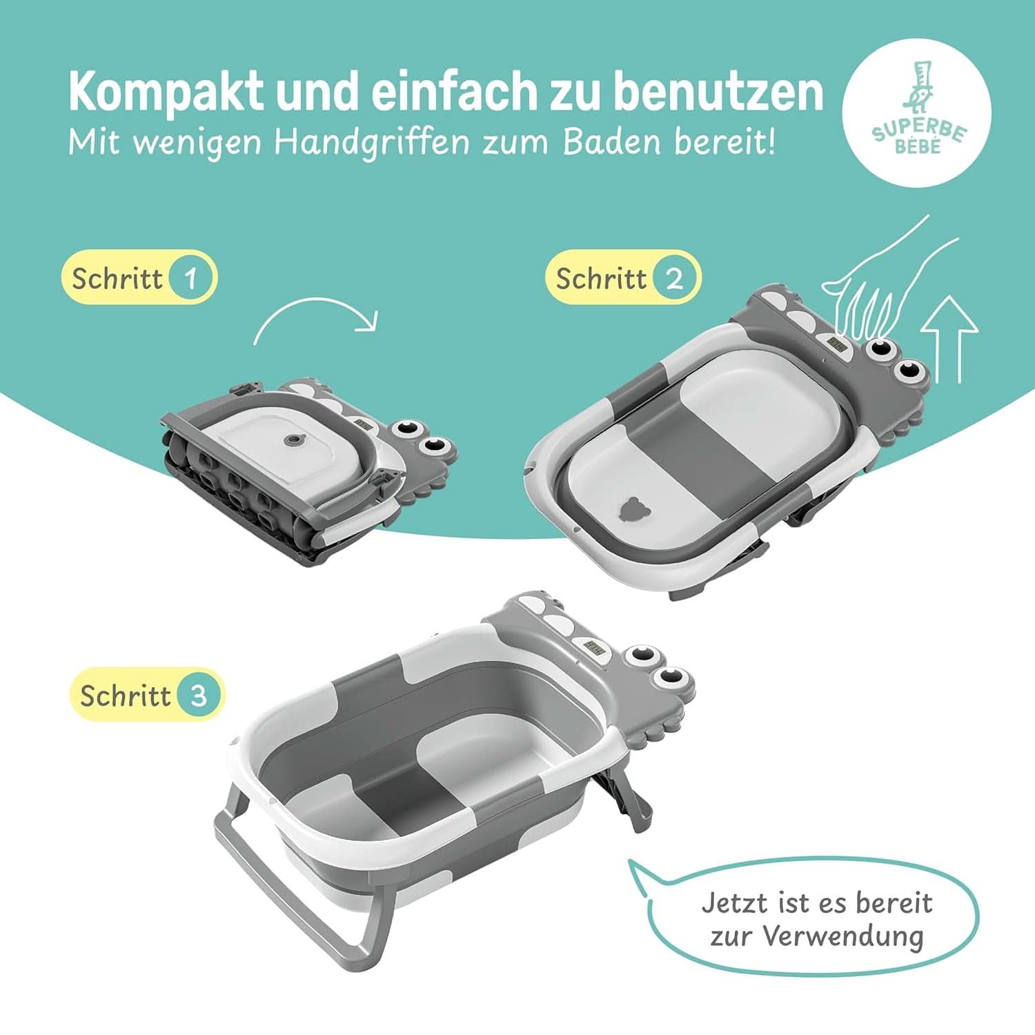 Cada de baie pliabila pentru bebelusi cu perna de baie si termometru integrat Mama si Copilul Naty Shop