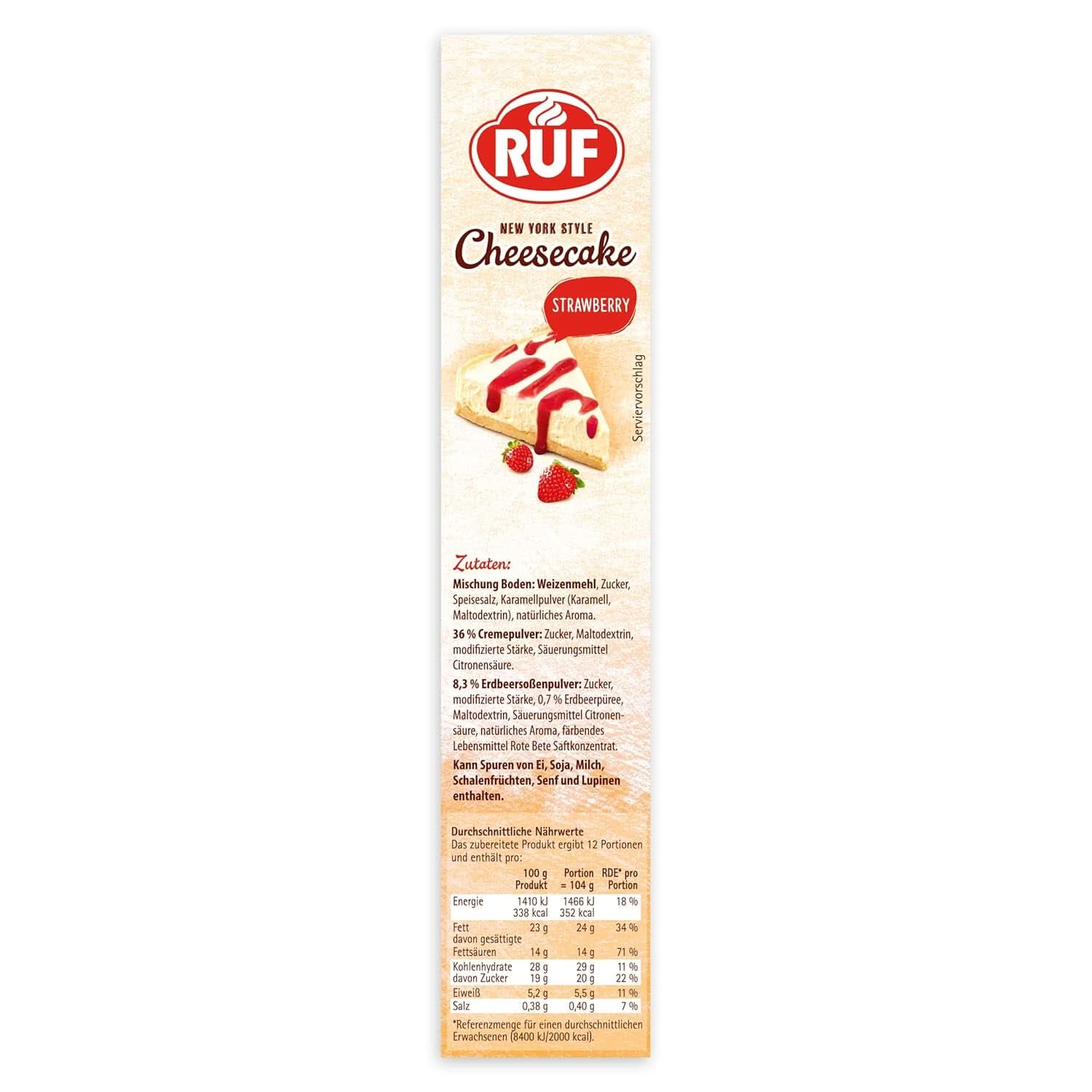 RUF New York Cheesecake Strawberry No Bake, Cheesecake american original cu sos de căpșuni, 360 grame Bucatarie Naty Shop