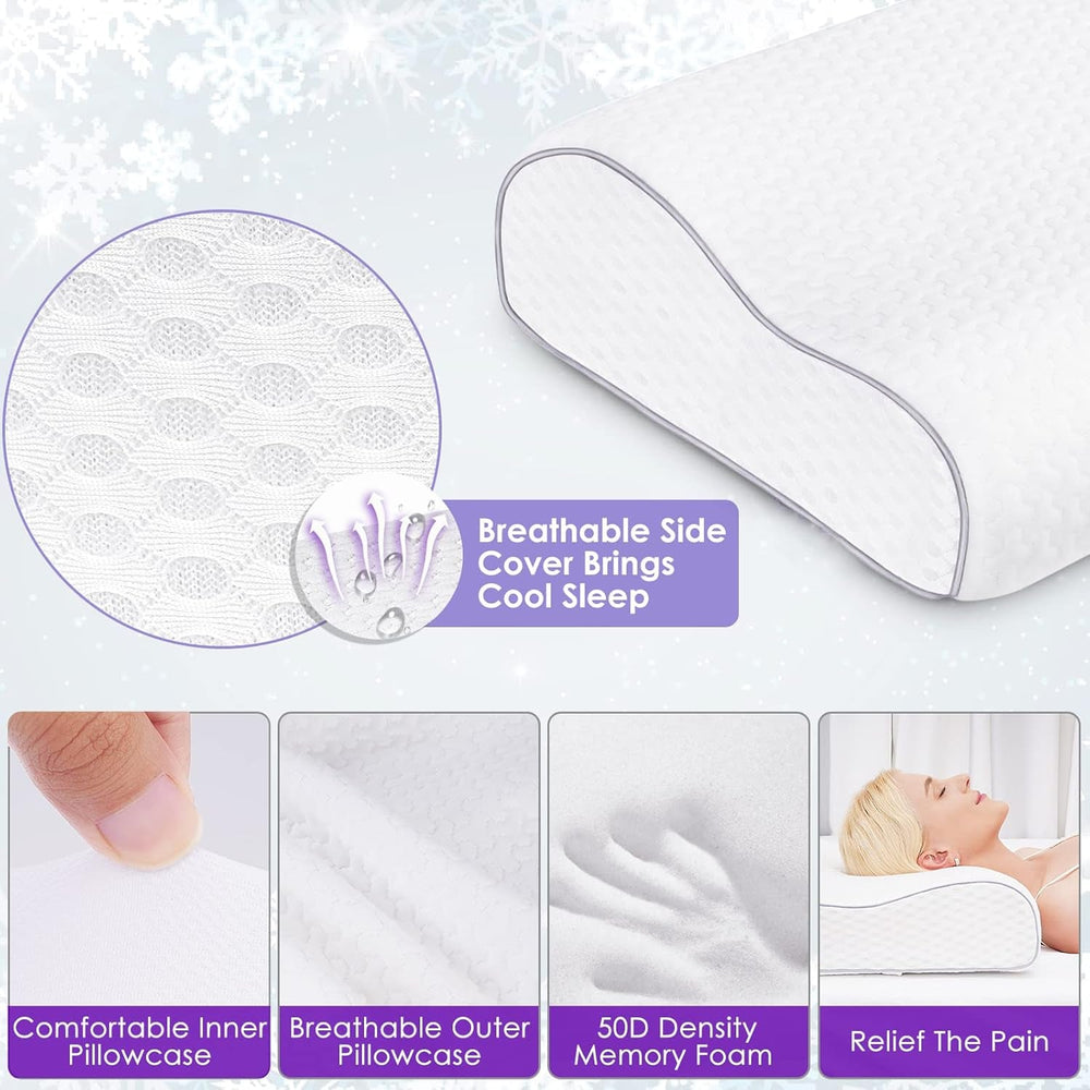 BDTFO Pernă din spumă de memorie pentru dureri de gât, pernă ortopedică de contur cervicală Suport pentru gât pentru spate, stomac, dormit lateral cu capac lavabil respirabil cu fermoar Perne ortopedice cervicale Naty Shop