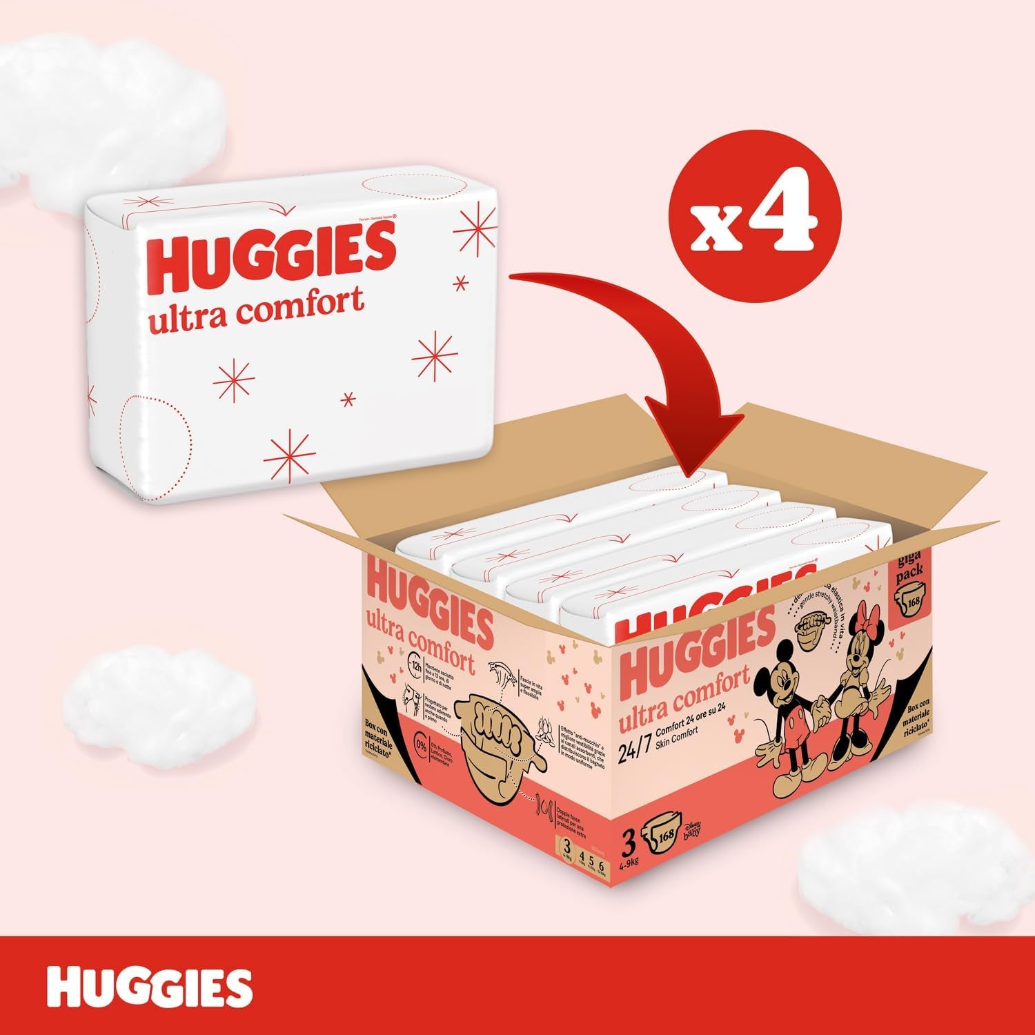 Huggies Ultra Comfort bleer, str. 3 (4-9 kg), Disney design, 168 stk