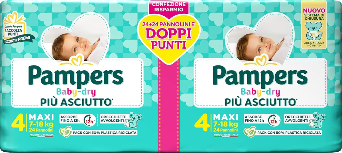 Pampers Baby Dry Maxi Twin Pack bleer, str. 4 (7-18 kg), 48 bleer