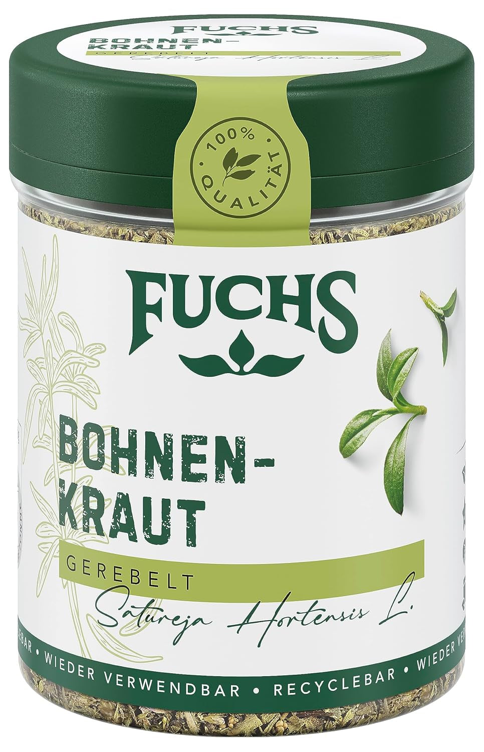 Fuchs Gewürze - Bohnenkraut gerebelt - ideel til Gemüsegerichte, Bohnengerichte eller Eintöpfe - naturlige ingredienser - 20 g i wiederverwendbarer, genbrugsbarer Dosis