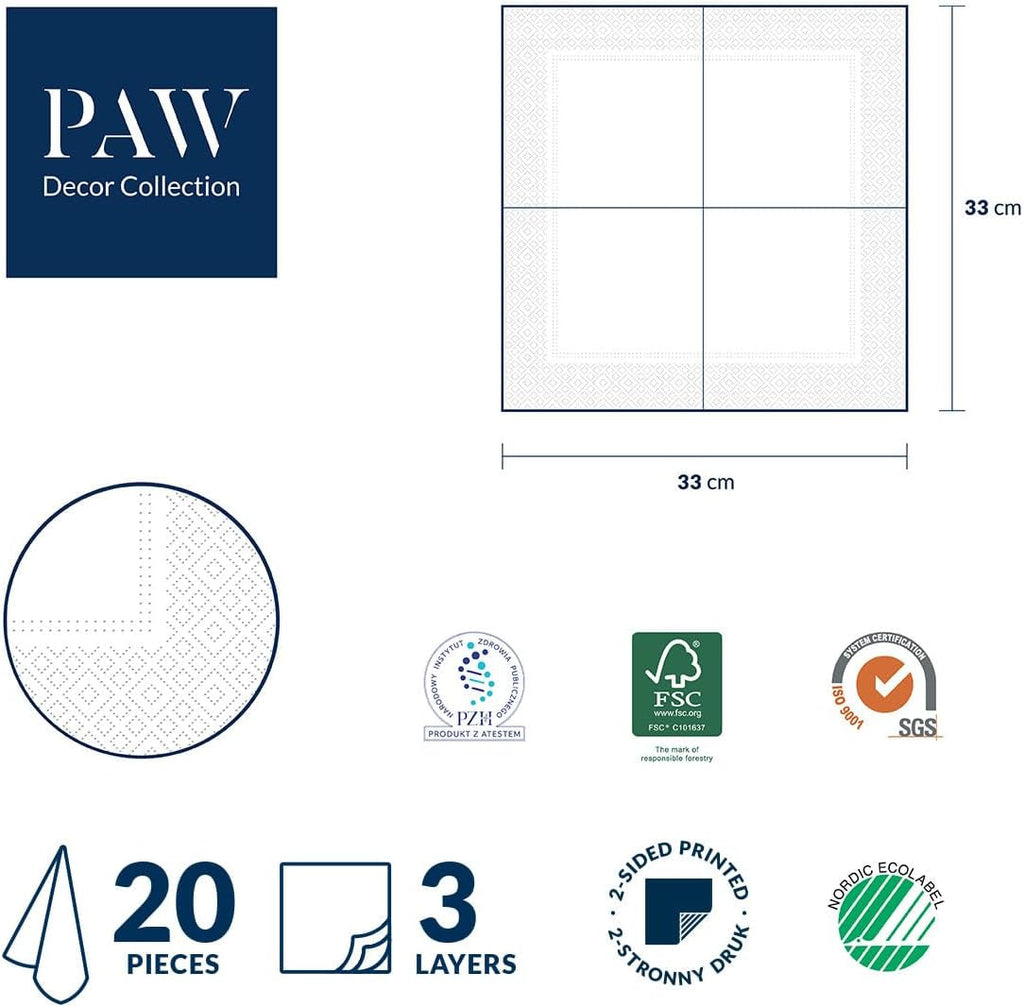 PAW - Șervețele față-verso 3 straturi (33 X 33 cm) I 20 bucăți I Perfect pentru zile de naștere, petreceri, nunți, comuniuni, sărbători I Decorațiuni de masă imprimate pe ambele părți - Flori boho păsări I Baloane dungate