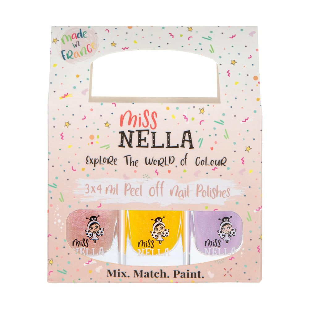 Miss Nella Magic Collection 4-delt glitter neglelaksæt: Pink, rød, guld og blå, special aftagelig neglelak til børn, ikke-giftig, vandbaseret, lugtfri