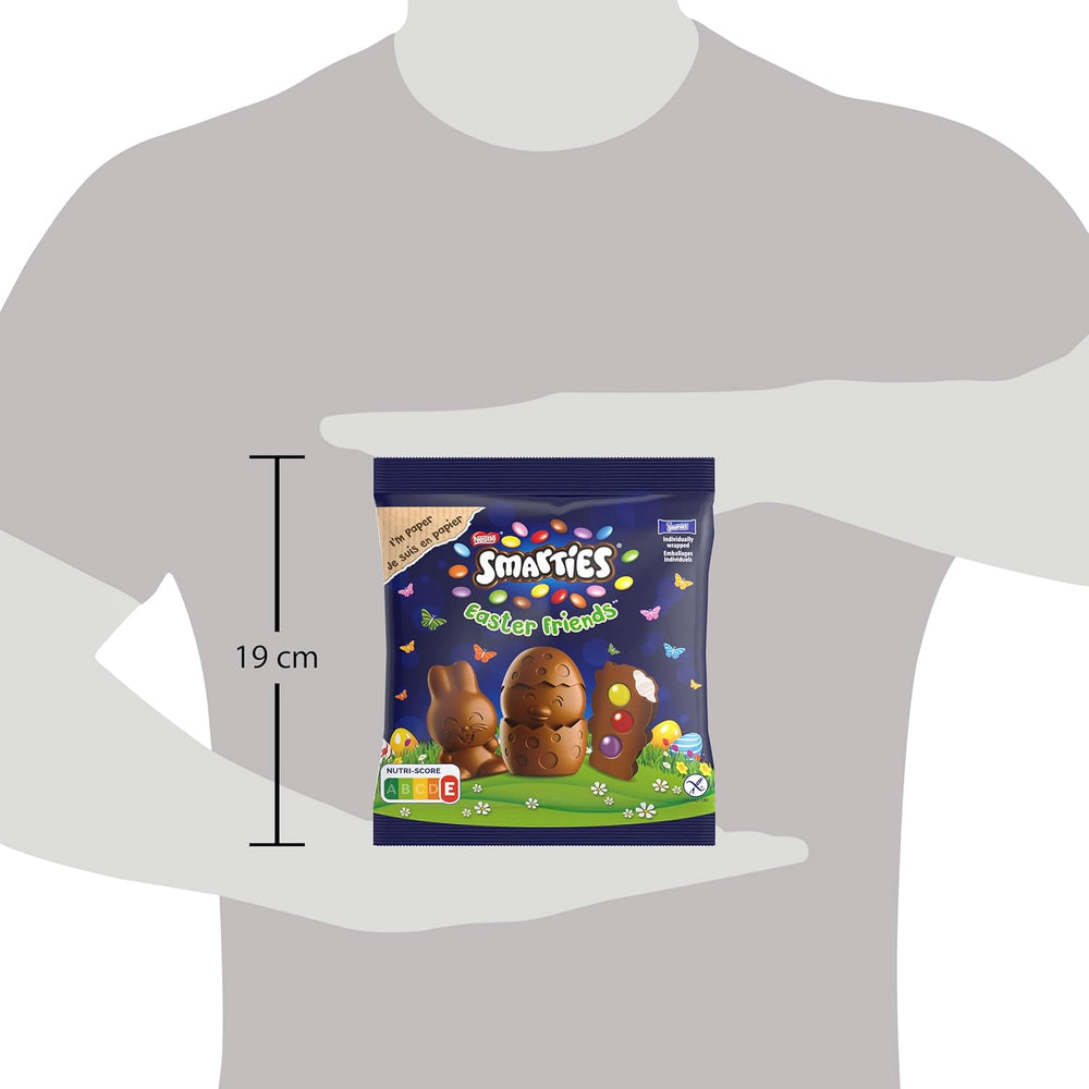 NESTLÉ SMARTIES Easter Friends, figurer med påsketema, lavet af fin mælkechokolade med cremet fyld og farvede mini linser med SMARTIES chokolade, 1 pakke (1 x 65g)