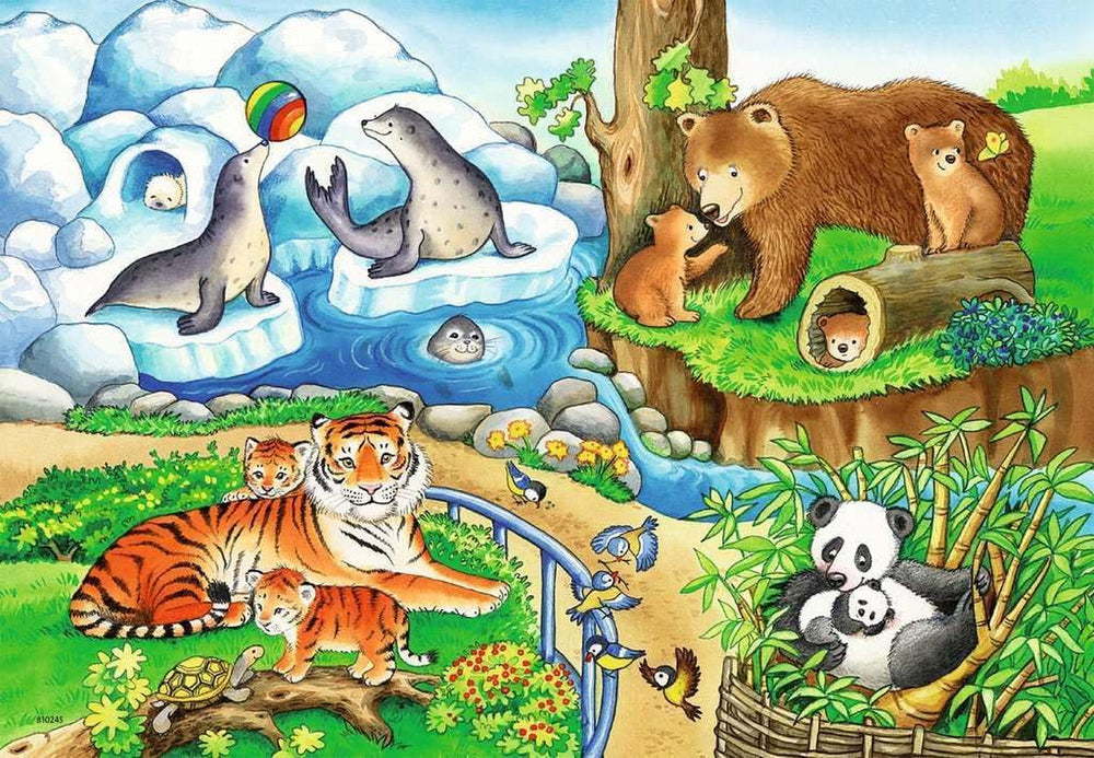 Ravensburger Puslespil for børn - 07602 Dyr i Zoo - Puslespil for børn fra 3 år, med 2X12 brikker Puslespil Naty Shop
