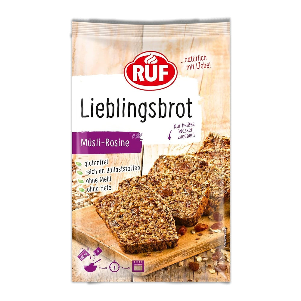 RUF Lieblingsbrot Protein, Brot-Backmischung, Brotmischung, Brotteig-Mischung, Proteinreiches Brot, Glutenfrei, Ohne Mehl & Hefe, 1 X 500G Naty Shop 600 G (1Er Pack) Mysli-Rasine