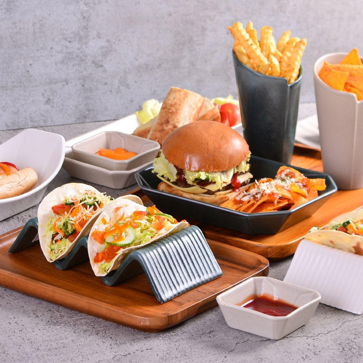 CreaTable, 33984, seria Street Food, set de veselă pentru 2 persoane, suport Street Taco 2 din gresie, potrivit pentru mașina de spălat vase și cuptorul cu microunde, producție de calitate