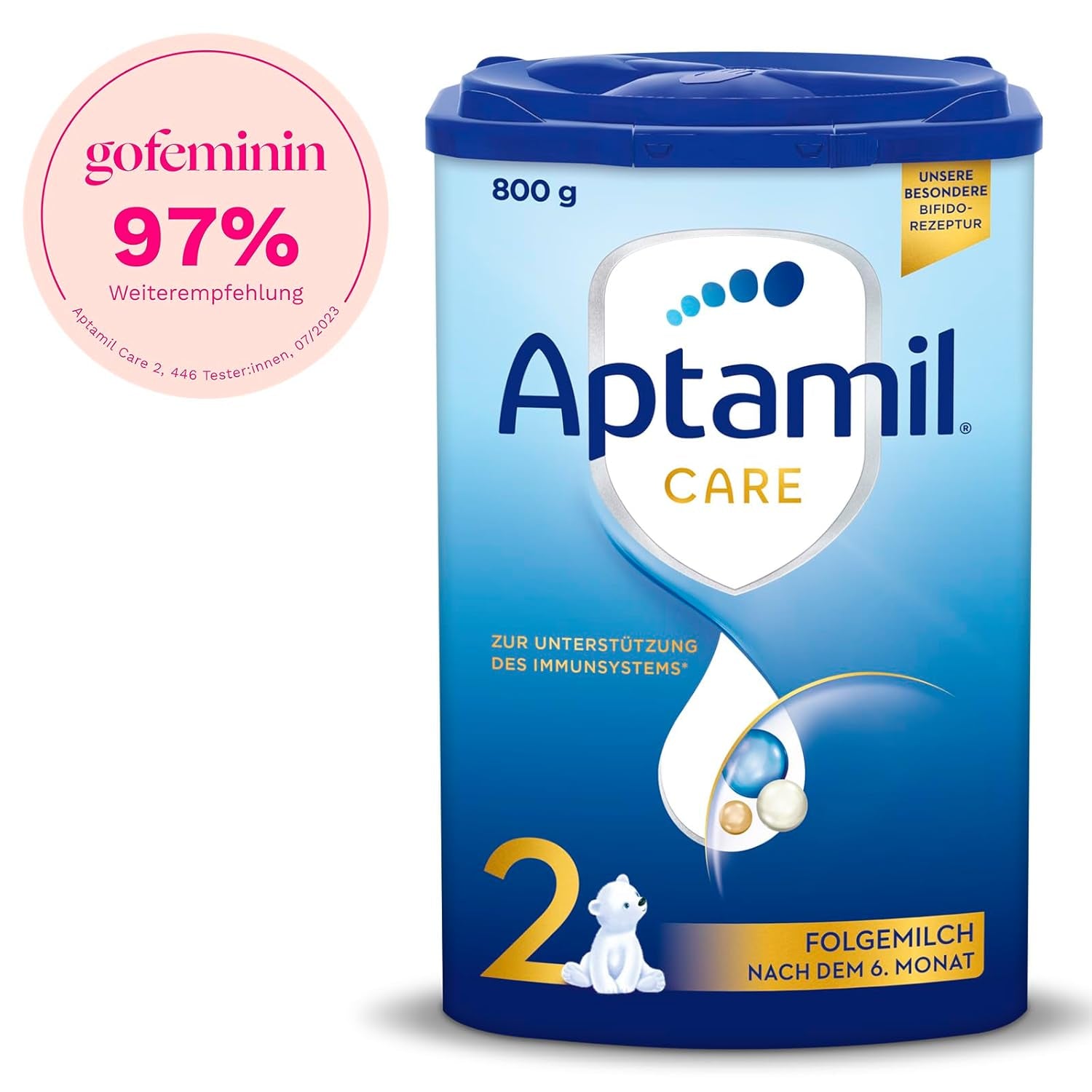 Aptamil Care 2 - Tilskudsmælk efter 6 måneder, med Omega 3 og 6, DHA og ARA, palmeoliefri, babymad, mælkepulver, 1 x 800 g (pakke med 6)