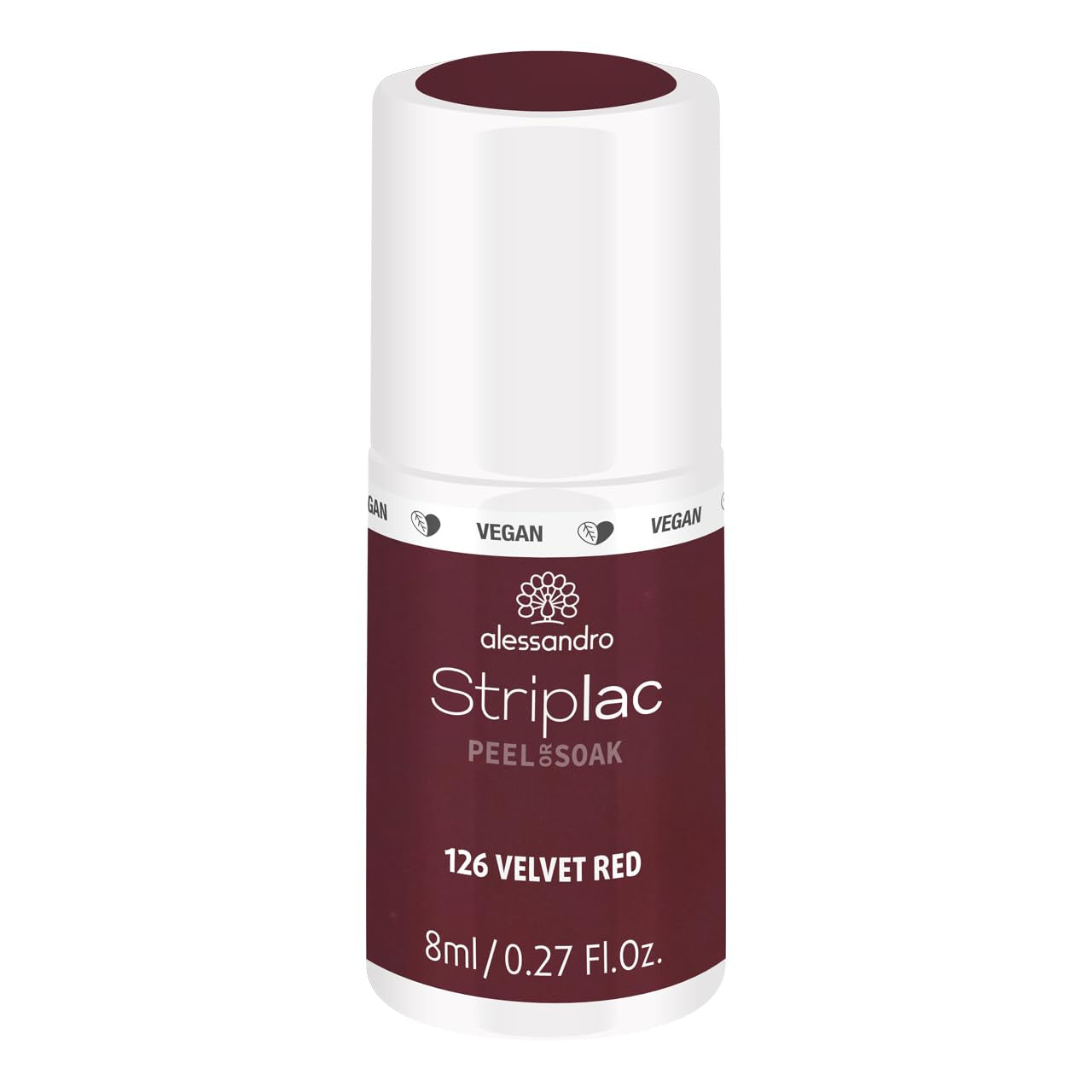 UV neglelak alessandro Striplac Elegant Ruby - Delikat og langtidsholdbar - Nem fjernelse takket være peel-off fjernelsesteknologi - Vegansk og grusomhedsfri - 8 ml