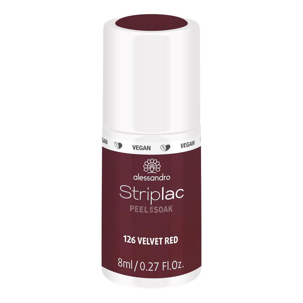 UV neglelak alessandro Striplac Elegant Ruby - Delikat og langtidsholdbar - Nem fjernelse takket være peel-off fjernelsesteknologi - Vegansk og grusomhedsfri - 8 ml