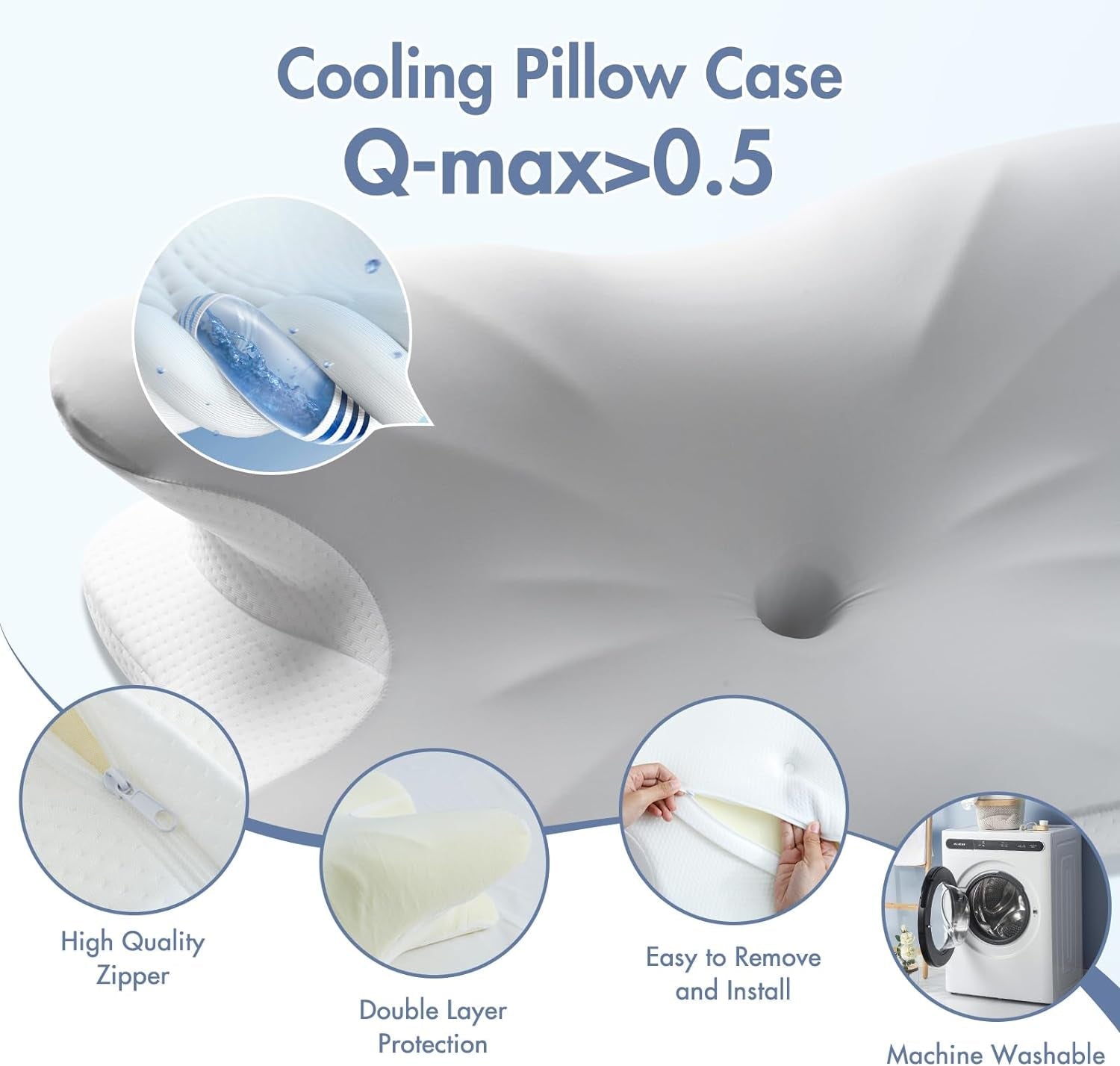 Elegear Pernă din spumă de memorie cu capac de pernă de răcire, pernă pentru dureri de gât Pernă pentru dormit lateral Pernă ergonomică Pernă ortopedică pentru dormit lateral, spate, abdominal 63X 10/14 X36Cm Perne ortopedice cervicale Naty Shop