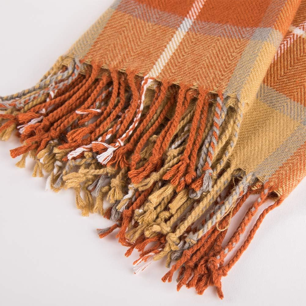G Lake Orange Plaid tæppe Kast Akryl Blødt Vendbart Farvet Frynset Sengetæppe Gave Til Julepynt 127 Cm B X 170,2 Cm L-Græskar Orange Senge og Tæpper G Lake