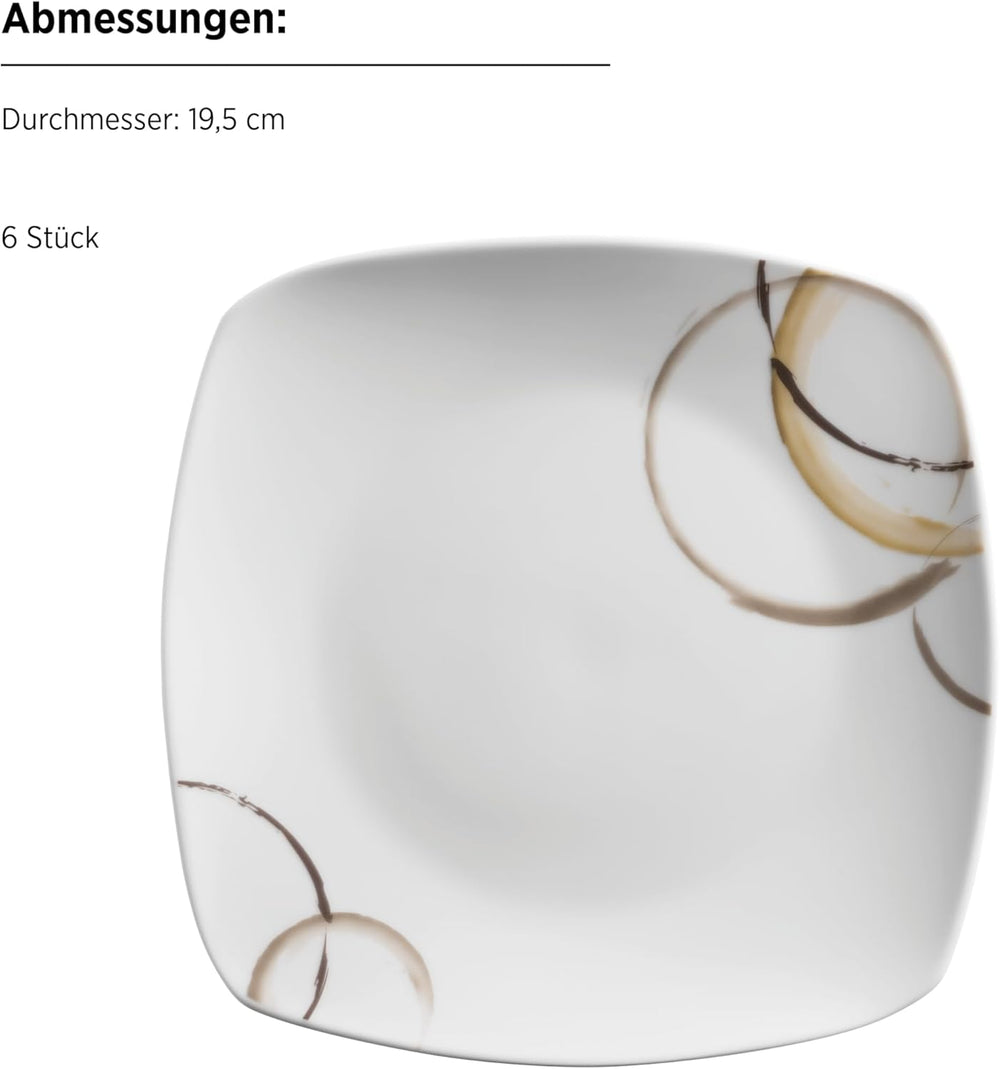 Set de veselă combinat MÄSER Nela, serie 30 piese, set de veselă pătrat pentru 6 persoane, alb/maro