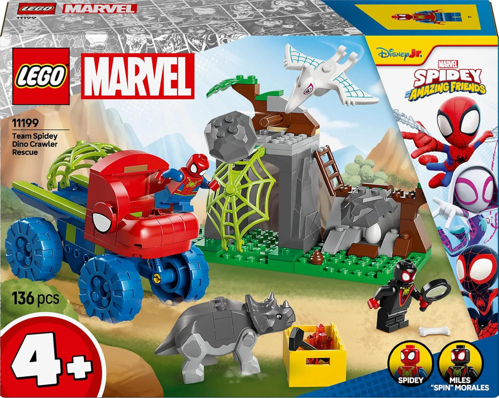 LEGO Marvel Spideys team på en redningsmission i Dino Truck Building Legetøjsvogn til superhelte Adventuresæt til børn 4+ Spidey og hans supervenner 11199 byggesæt Besuche den LEGO-Store