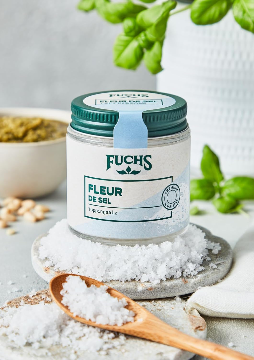 Fuchs Gewürze - Fleur de Sel | Ædelt toppingsalt til asparges, skaldyr og fisk | Meersalz i premium kvalitet 100 g im wiederverschließbaren Gewürzglas