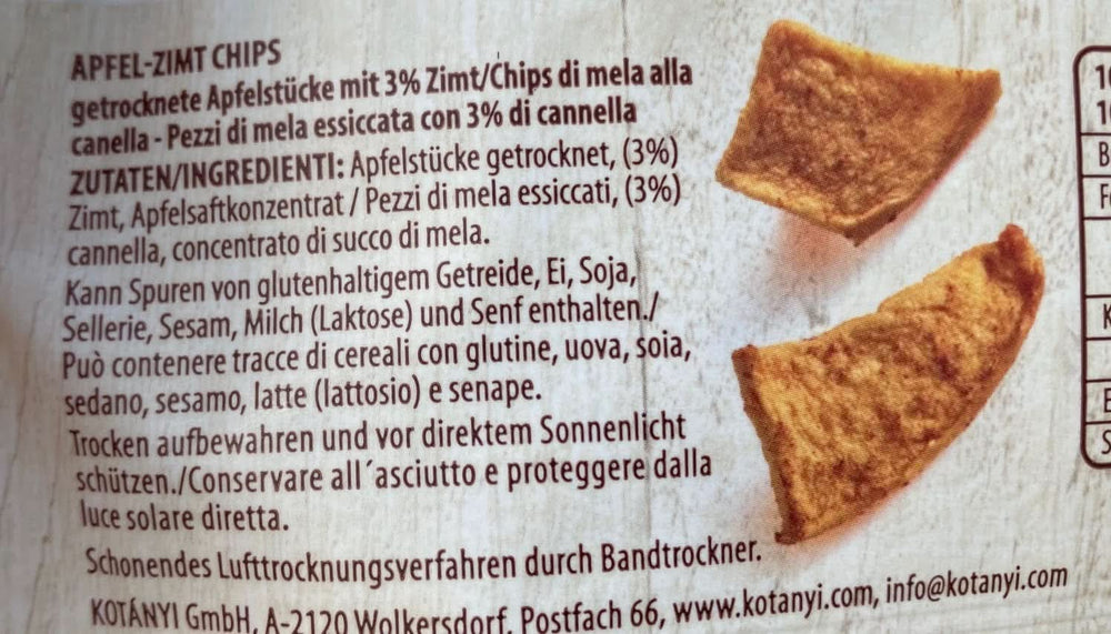 Kotanyi tørrede æblestykker med kanel, 100 % naturlig, 9 x 40 gram Dehydrerede produkter Naty Shop