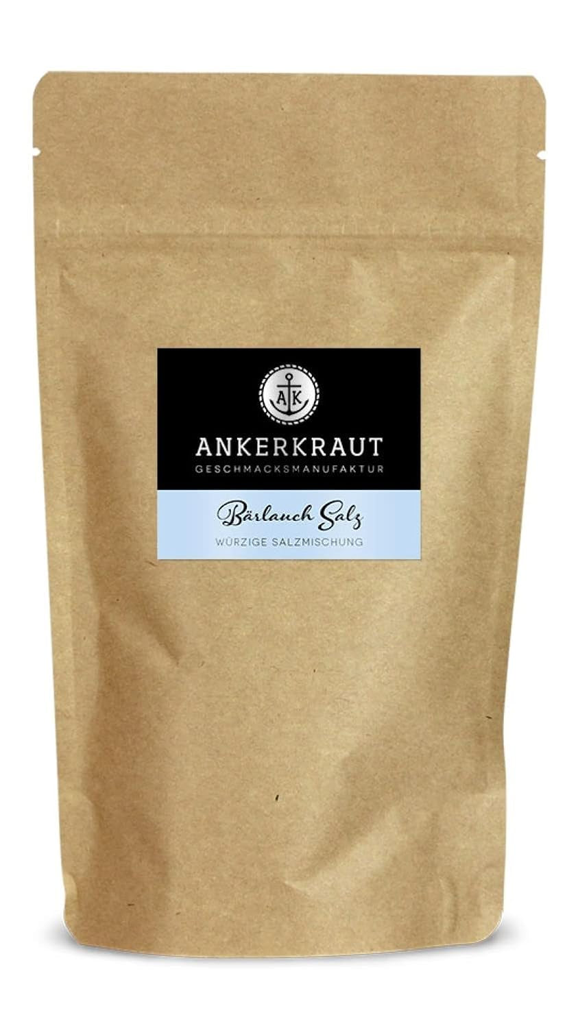 Ankerkraut Bärlauch Salz, Lecker Fleisch und Salat Verfeinern, Knoblauch-lignende Gesmack Aroma, Kräuter mit Gewürz zum Kochen, 110 g im Corkenglas