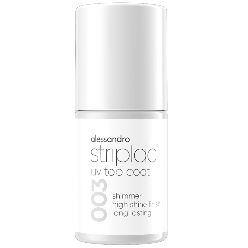 alessandro Striplac UV Top Coat Shimmer - Lyse, ridsefaste negle i op til 15 dage - Kan bruges med eller uden farvestof - Skånsom fjernelsesteknologi - Vegansk - Sølv, Gennemsigtig, 6,5 ml