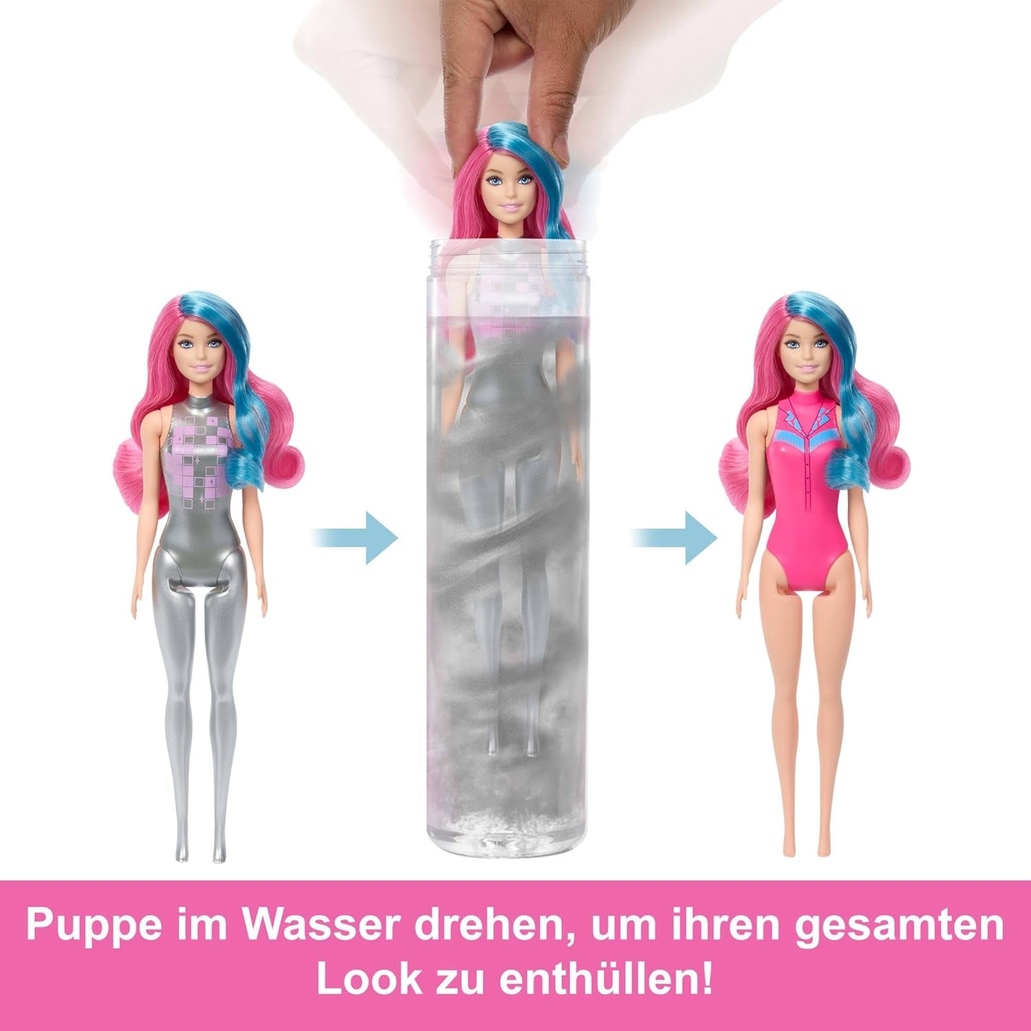 Barbie Color Reveal Fashion Doll og tilbehør med 6 overraskelser, Disco Star Series med metallisk glitter og farveskiftende top (stile kan variere), JCP01 Naty Shop Dolls