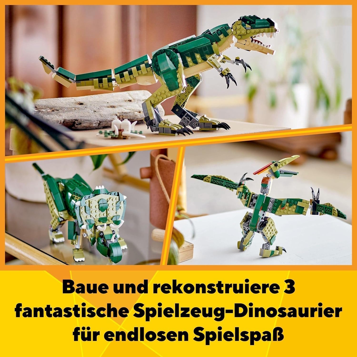 LEGO Creator T.Rex, Dino 3-i-1 Transformable Triceratops eller Pterodactyl, mobil dinosaurmodel til børn, gave til drenge og piger 31151 byggesæt Besuche den LEGO-Store