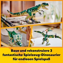LEGO Creator T.Rex, Dino 3-i-1 Transformable Triceratops eller Pterodactyl, mobil dinosaurmodel til børn, gave til drenge og piger 31151 byggesæt Besuche den LEGO-Store