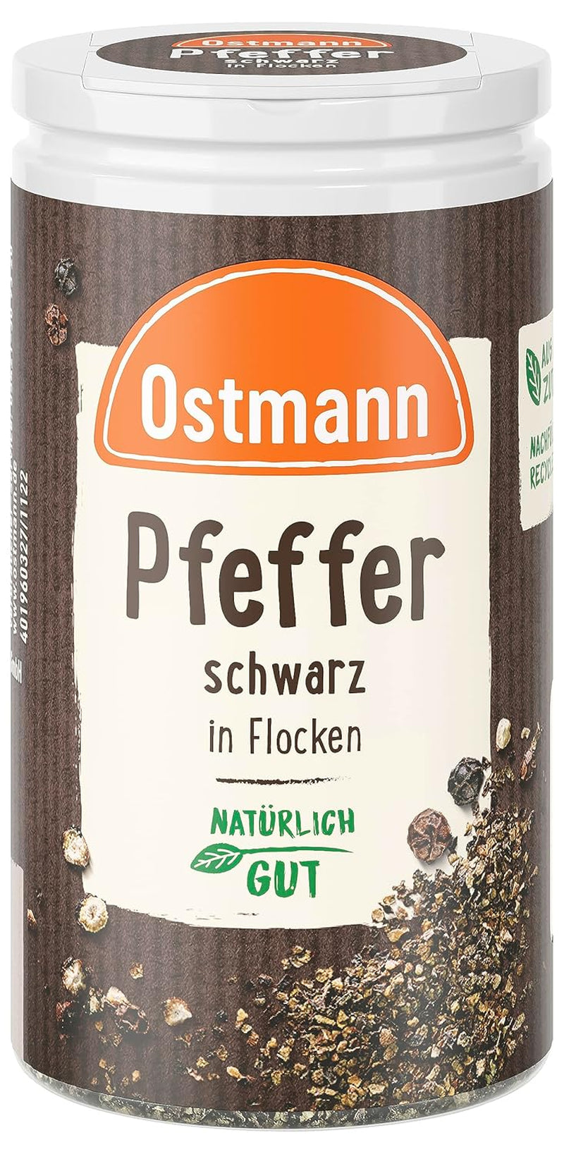 Ostmann Gewürze - Schwarze Pfefferflocken | Grober Pfeffer für intensiv-schwarfen Gesmack | Mit praktischem Streuaufsatz | 25 g i Der Streudose