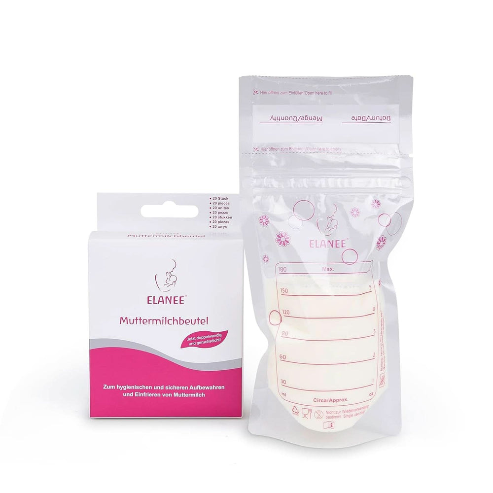 ELANEE Muttermilchbeutel, Aufbewahren & Einfrieren Von Muttermilch, Geschmackneutral Und Vorsterilisiert, Doppelter Sicherheitsverschluss, 20 Stück, Mit Standfuß (711-00) Babymad og ammetilbehør Naty Shop