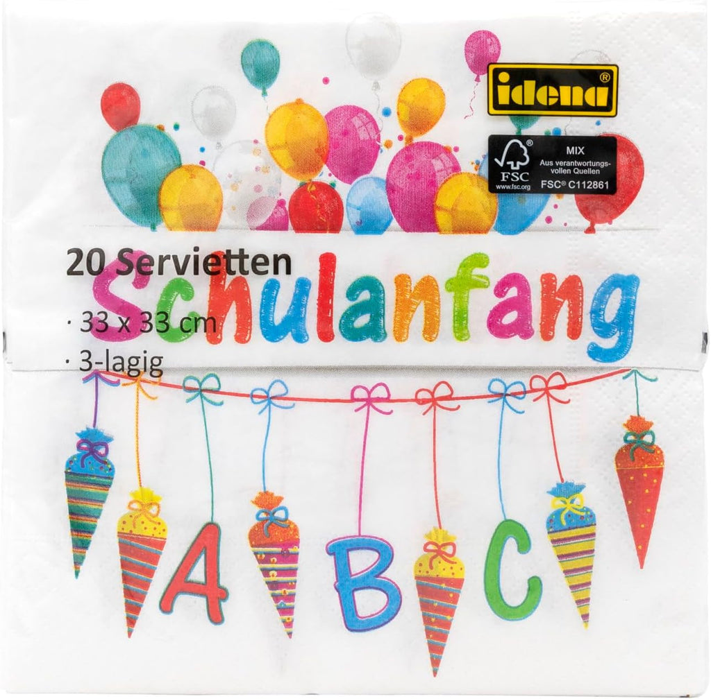 Idena 50066-4 - Șervețele Back-to-school într-un set, 4 X 20 bucăți, 3 straturi, 33 X 33 cm, decor back-to-school