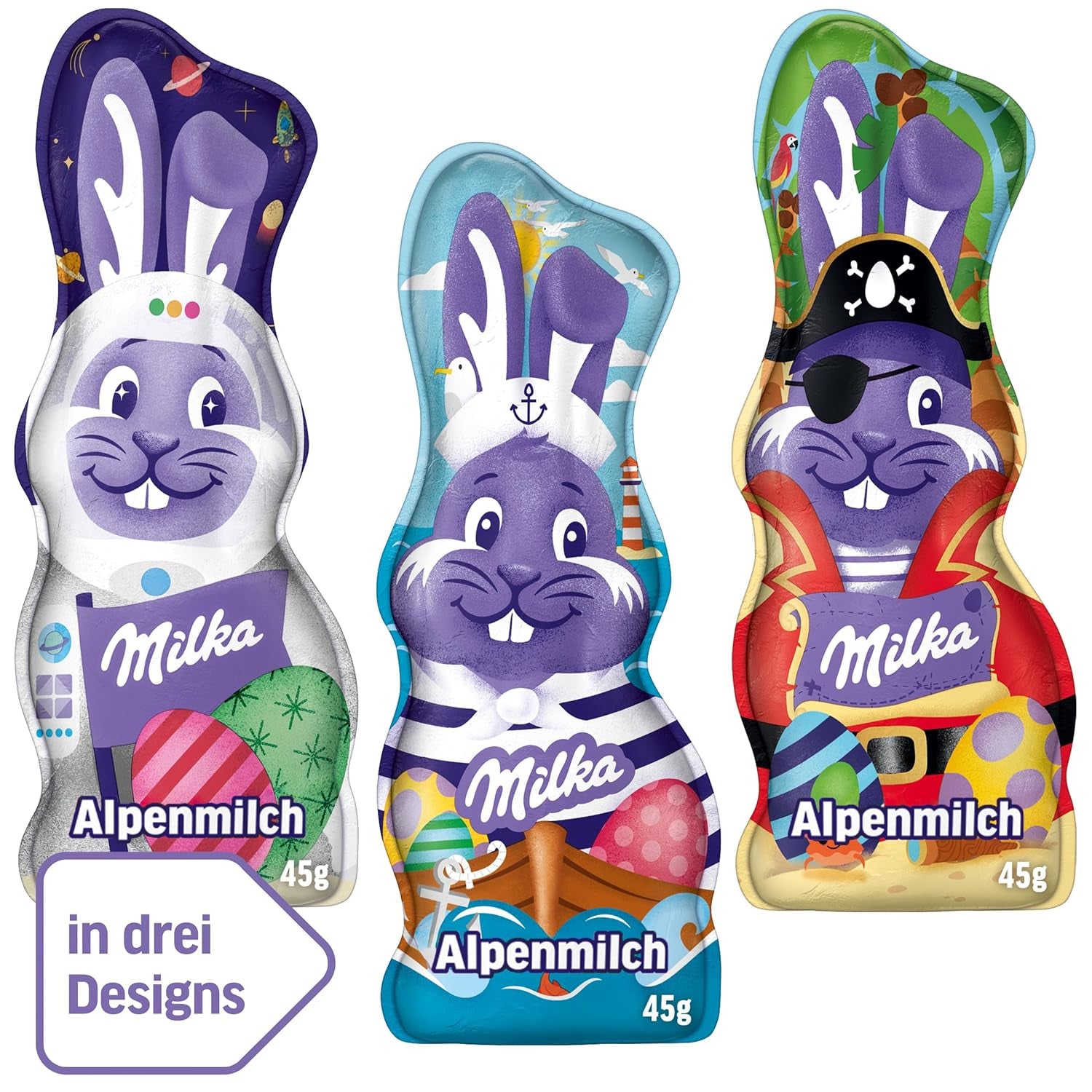 Milka Smiling Bunny Alpine Milk Design Edition - Påskechokolade med 3 forskellige designs - 24 x 45g