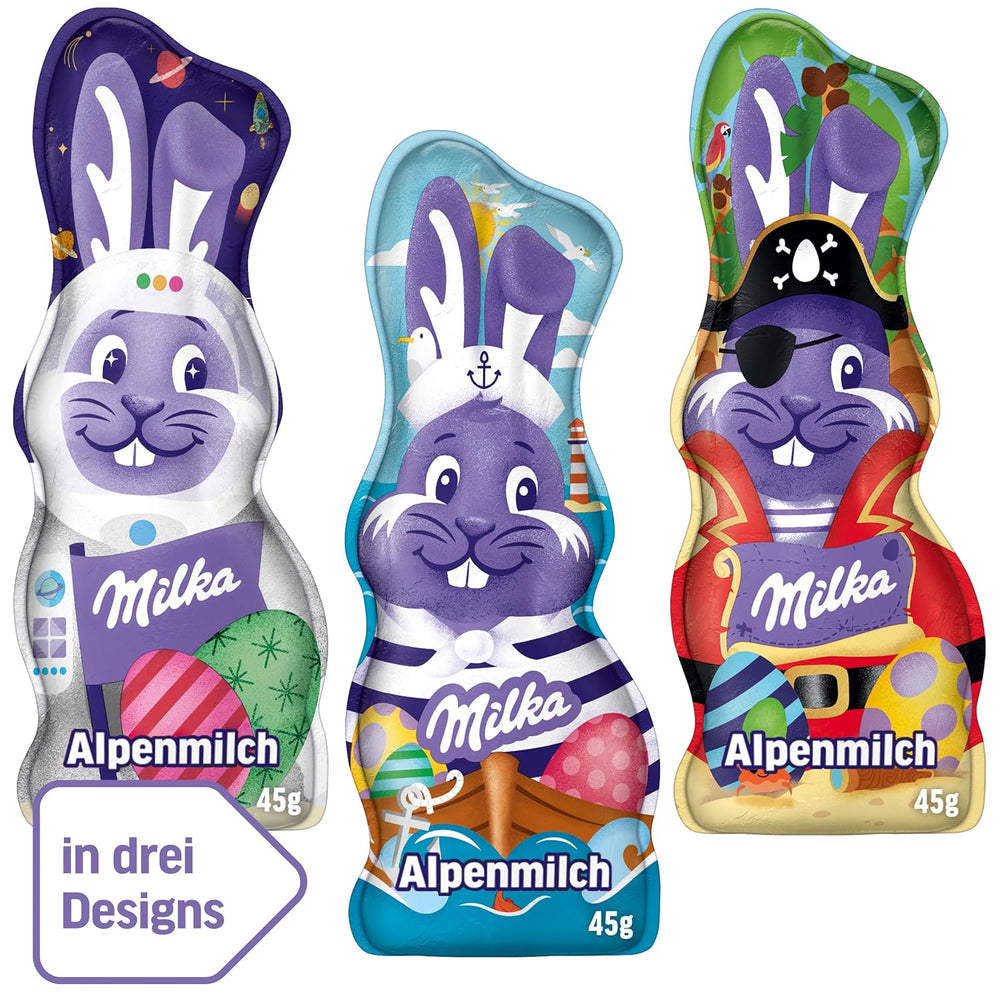 Milka Smiling Bunny Alpine Milk Design Edition - Påskechokolade med 3 forskellige designs - 24 x 45g